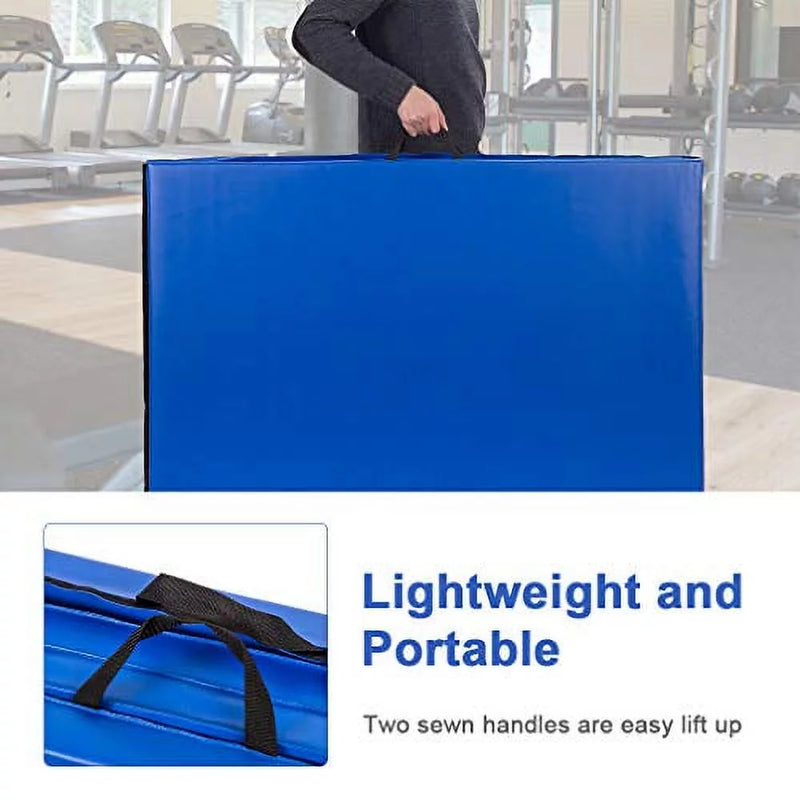 4'X8'X2" New Folding Panel Gymnastics Mat, Perfect for Indoor/Outdoor Exercise(Blue)