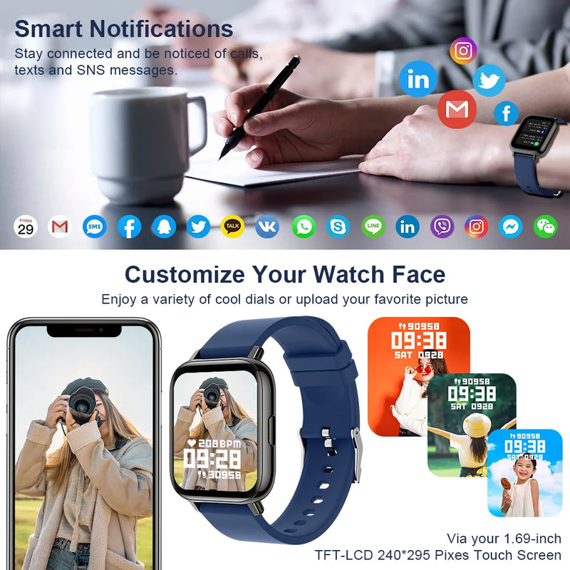 Smart Watch for Men Women, Fitness Tracker Touch Screen Smartwatch Fitness Watch, Sleep Monitor, Pedometer, IP67 Waterproof Activity Tracker for Android Ios, Blue