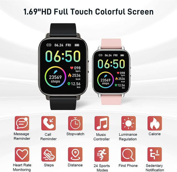 Smart Watch 2022 Ver. Watches for Men Women, Fitness Tracker 1.69" Touch Screen Smartwatch Fitness Watch Heart Rate Monitor, IP68 Waterproof Pedometer Activity Tracker Sleep Monitor for Android Ios