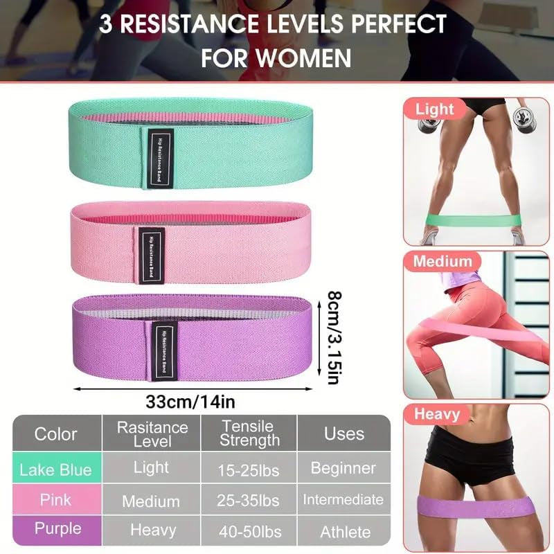 Hip Resistance Bands - Fabric Hip Bands - Cotton Non-Slip Hip Thruster Loop Band Set - for Glute Activation, Leg Exercise and Fitness Workout