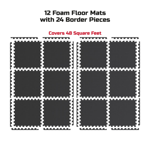 Pro Mat Exercise Mat, 12-Pack Puzzle Mat Foam Floor Tiles for Home Gym EVA Foam Mat, 1/2 In., 48 Sq. Ft., 7Lbs Total