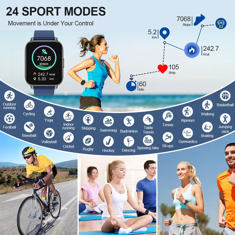 Smart Watch for Men Women, Fitness Tracker Touch Screen Smartwatch Fitness Watch, Sleep Monitor, Pedometer, IP67 Waterproof Activity Tracker for Android Ios, Blue