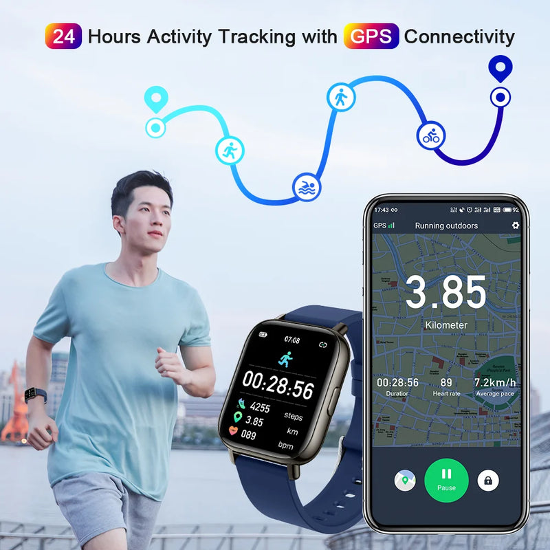 Smart Watch for Men Women, Fitness Tracker Touch Screen Smartwatch Fitness Watch, Sleep Monitor, Pedometer, IP67 Waterproof Activity Tracker for Android Ios, Blue