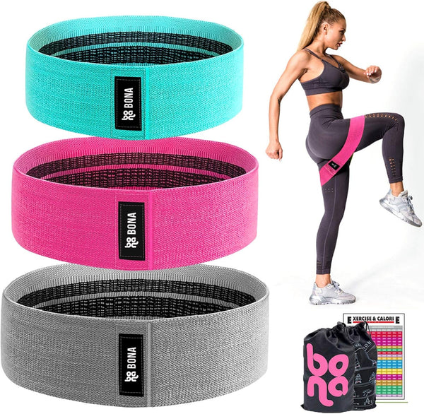 Fabric Resistance Bands Women, Non Slip Workout Bands for Legs and Butt, Set of 3