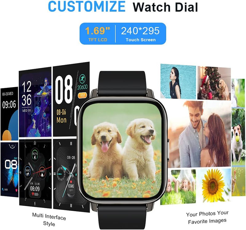 Smart Watch 2022 Ver. Watches for Men Women, Fitness Tracker 1.69" Touch Screen Smartwatch Fitness Watch Heart Rate Monitor, IP68 Waterproof Pedometer Activity Tracker Sleep Monitor for Android Ios