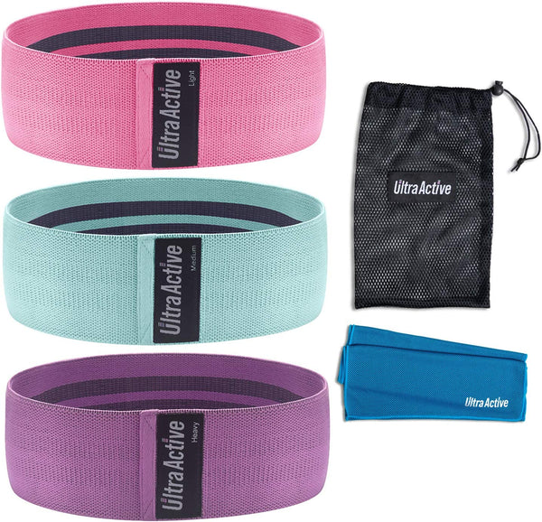 Fabric Resistance Hip Bands, Set of 3 (Pink/Teal/Purple)